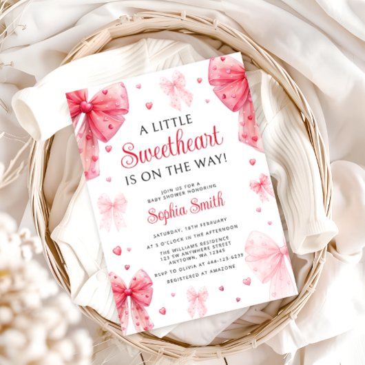 Little Sweetheart Red Bow Baby shower Kaart