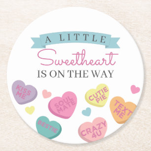 Little Sweetheart Snoep Baby shower Ronde Kartonnen Onderzetter