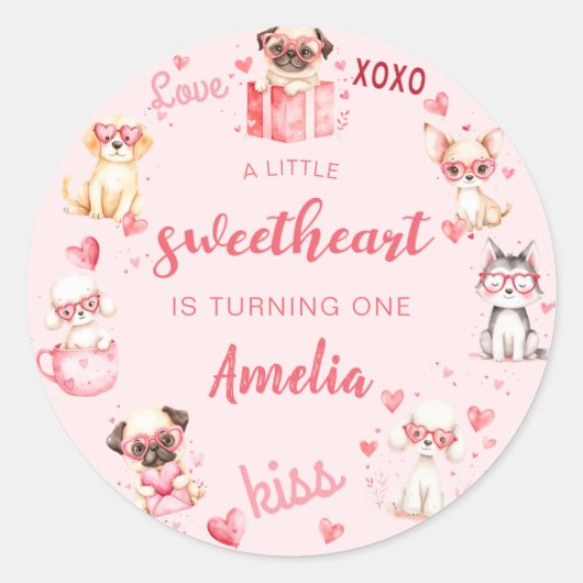 Little Sweetheart Valentijn Puppy Verjaardag Stick Ronde Sticker (Voorkant)