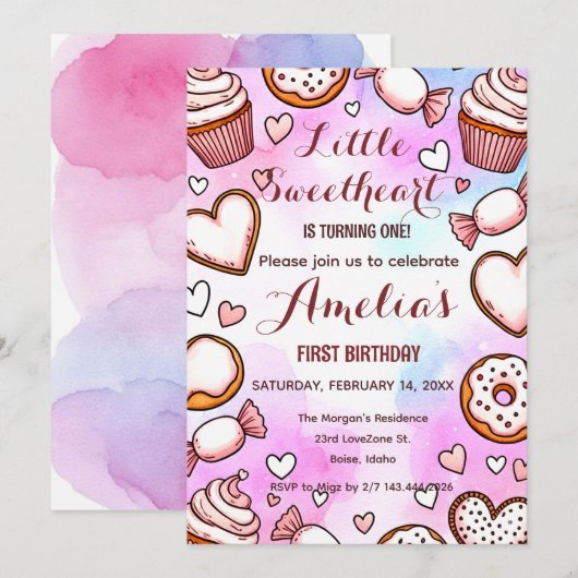 Little Sweetheart Valentines Birthday Invitation (Devant / Derrière)
