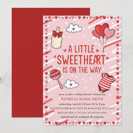Little Sweetheart Valentines Bow Baby Shower Kaart (Voorkant / Achterkant)