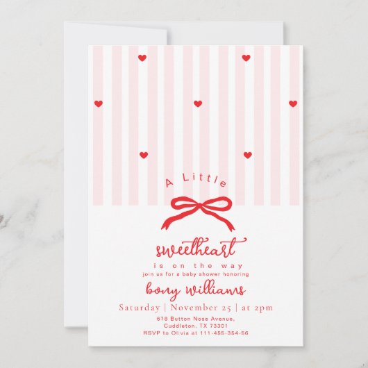 Little Sweetheart Valentines Bow Baby Shower Kaart (Voorkant)