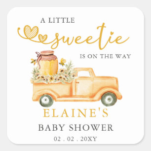 Little Sweetie is op weg naar Honeybee Baby shower Vierkante Sticker