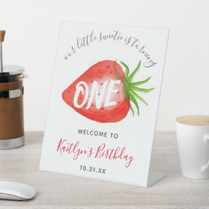 Little Sweetie Strawberry 1e Verjaardag Welkom Reclamebord Met Voetstuk