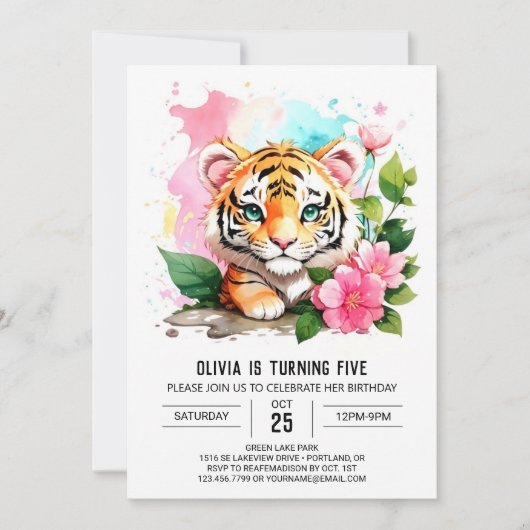 Little Tiger bewerkbare verjaardagsuitnodiging Kaart (Voorkant)