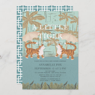 Little Tiger chinoiserie Chic Blue Baby shower Kaart