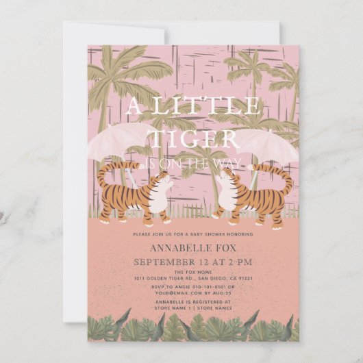 Little Tiger chinoiserie Chic Pink Baby shower Kaart (Voorkant)
