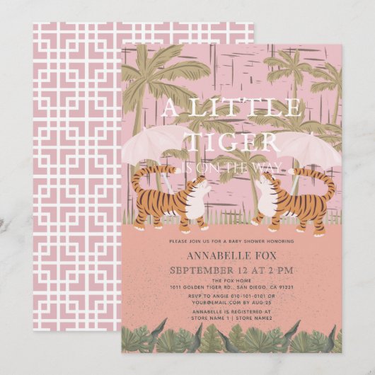 Little Tiger chinoiserie Chic Pink Baby shower Kaart (Voorkant / Achterkant)