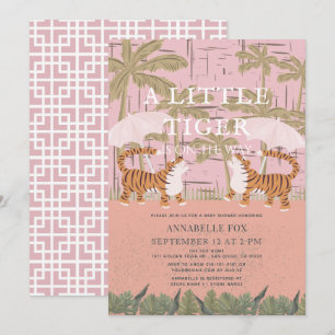 Little Tiger chinoiserie Chic Pink Baby shower Kaart
