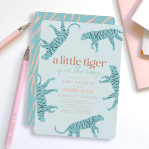 Little Tiger Modern Blue Boy Baby shower Kaart