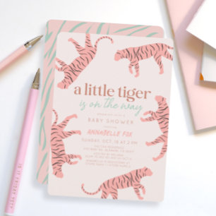 Little Tiger Modern Roze Meisje Baby shower Kaart