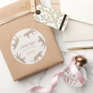 Little Tiger Modern Taupe Baby Shower  Ronde Sticker