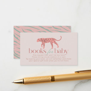 Little Tiger Moderne Roze Baby Shower Boek Verzoek Informatiekaartje