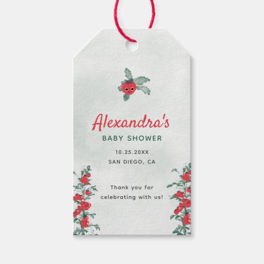 Little Tomato Rustic Chic Waterverf Baby shower Cadeaulabel (Voorkant)