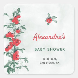 Little Tomato Rustic Chic Waterverf Baby shower Vierkante Sticker