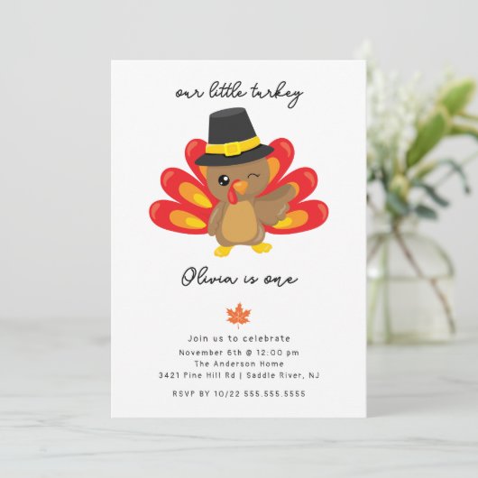 Little Turkey 1st Birthday Invitation Kaart (Staand voorkant)