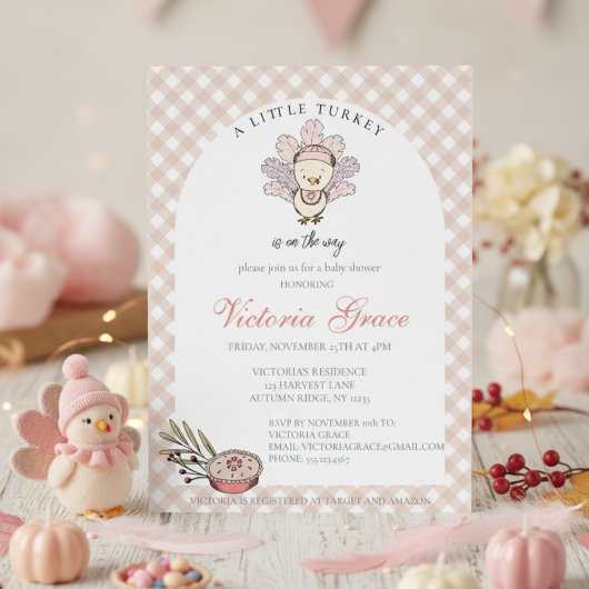 Little Turkey Autumn Girl Baby shower Kaart