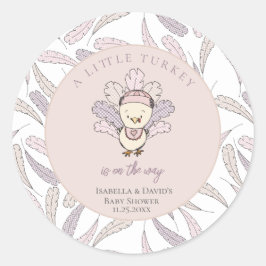 Little Turkey Feathers Herfst Meisje Baby shower Ronde Sticker