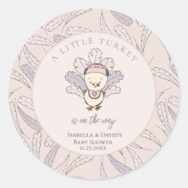 Little Turkey Feathers Herfst Meisje Baby shower Ronde Sticker