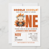 Little Turkey Gobble Thanksgiving 1st Birthday Kaart (Voorkant)
