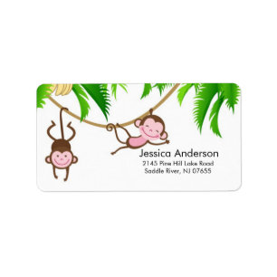 Little Twins Monkey Baby shower adres Label