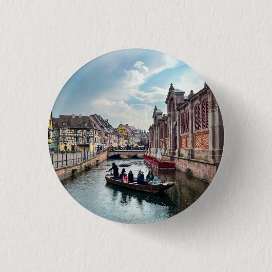 Little Venice River Boat Ronde Button 3,2 Cm (Voorkant)