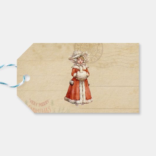 Little Victoriaans Caroler Custom Kerstmis Cadeaulabel (Achterkant Horizontaal)