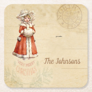 Little Victoriaans Caroler Custom Kerstmis Vierkante Kartonnen Onderzetter
