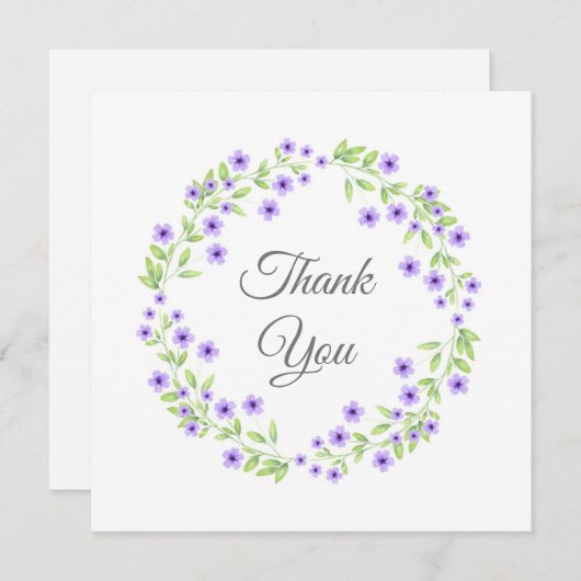 Little Violet Blossom Waterverf Wreate Bedankkaart (Voorkant / Achterkant)