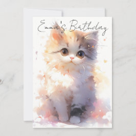 Little watercolor cat birthday kaart