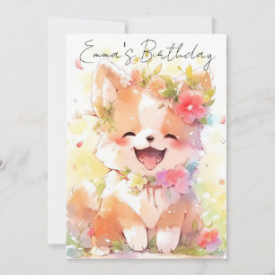 Little watercolor dog birthday kaart