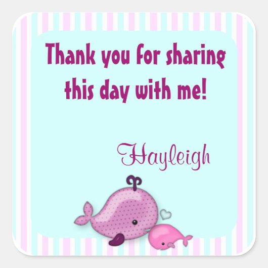 Little Whale Baby Mama Kus vierkant sticker roze (Voorkant)