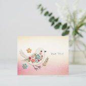 Little White Bird Floral Briefkaart (Staand voorkant)