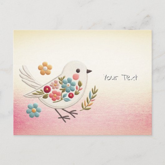Little White Bird Floral Briefkaart (Voorkant)