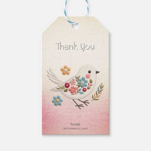 Little White Bird Floral Gift Label Cadeaulabel (Voorkant)