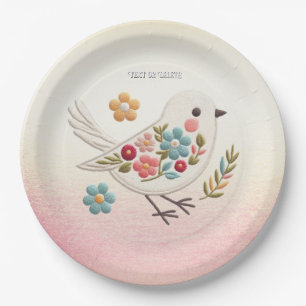 Little White Bird Floral Paper Bord
