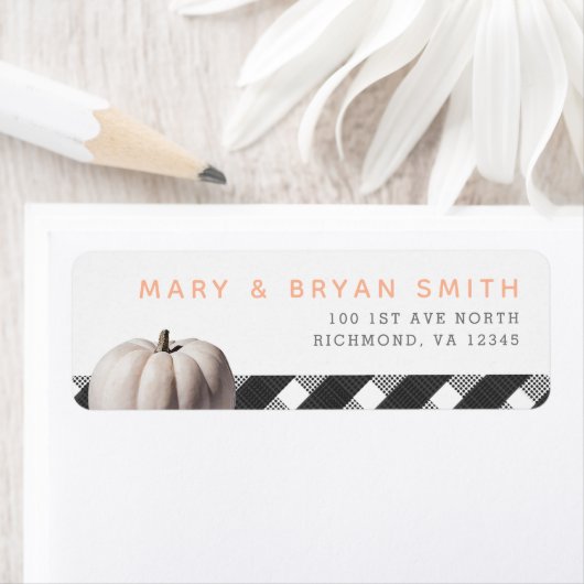 Little White Pumpkin en Buffalo Check Herfst Theme Etiket (Insitu)