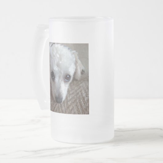 Little White Teacup Poodle Dog Matglas Bierpul (Voorkant links)