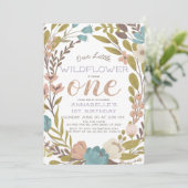 Little Wildflower 1st Birthday Invitation Kaart (Staand voorkant)