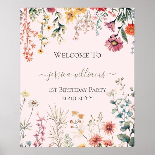 Little Wildflower draaien een 1e verjaardag Welkom Poster (Voorkant)