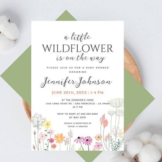 Little Wildflower Eenvoudig Baby shower Uitnodigin Kaart