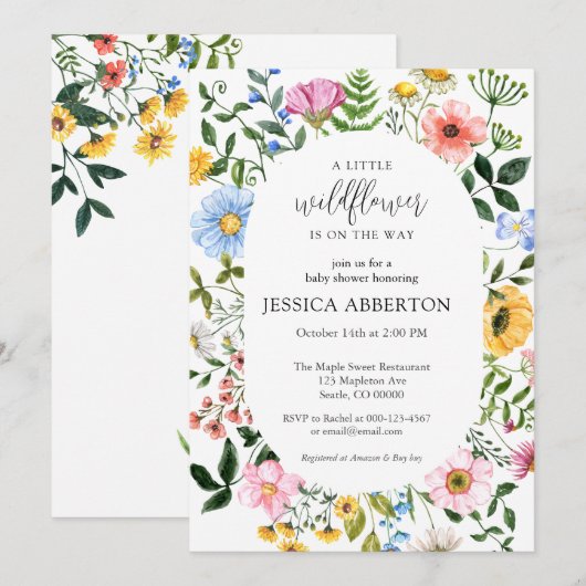 Little Wildflower Flower Baby shower Kaart (Voorkant / Achterkant)