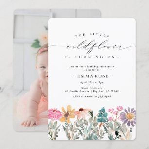 Little Wildflower Flower Birthday Invitation Kaart