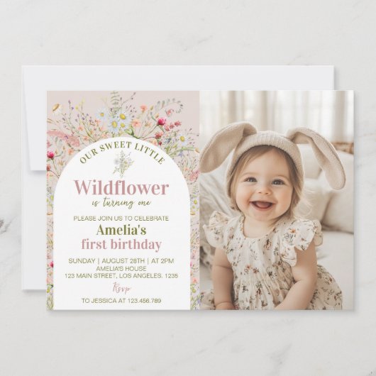 Little Wildflower Garden verjaardagsfoto uitnodigi Bedankkaart (Voorkant)