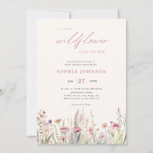 Little Wildflower Pastel Spring Baby shower Kaart (Voorkant)