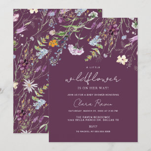 Little Wildflower Plum Paarse Floral Baby shower Kaart