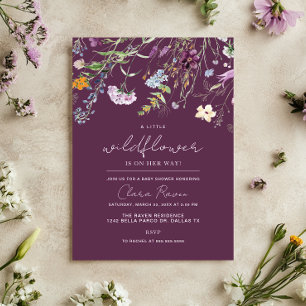 Little Wildflower Plum Paarse Floral Baby shower Kaart