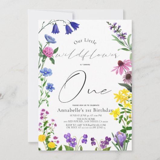 Little Wildflower Script 1e verjaardag Kaart (Voorkant)