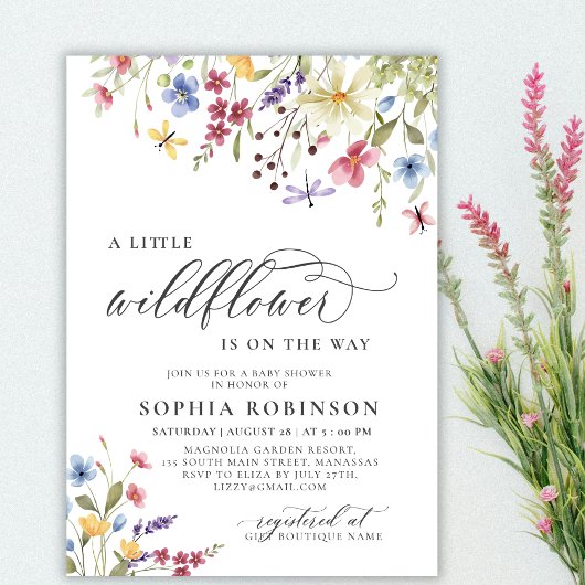Little Wildflower Script Boho Baby shower Kaart