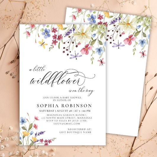 Little Wildflower Script Boho Baby shower Kaart